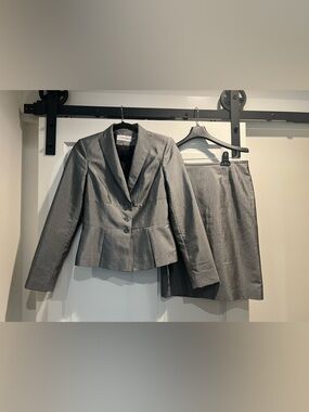 Calvin Klein Silver Gray Two-Piece Skirt Suit